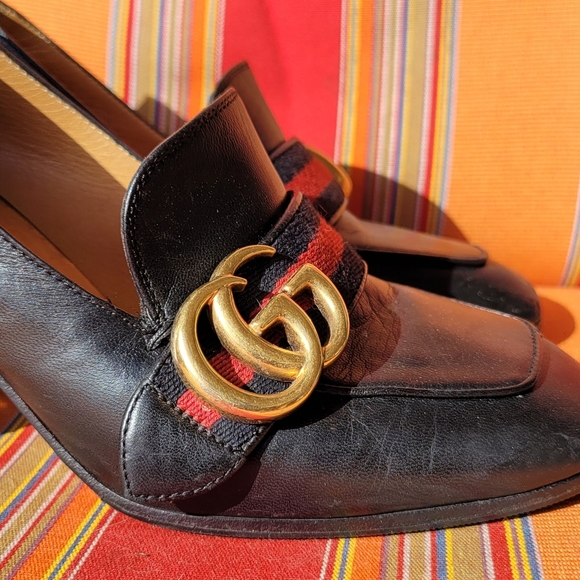 Gucci Black Peyton Loafer Pearl Heel Shoes Size 5 - Picture 3 of 16